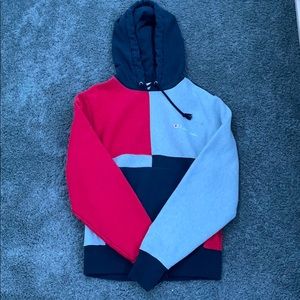 red, navy, and grey champion hoodie !!🤍💙❤️